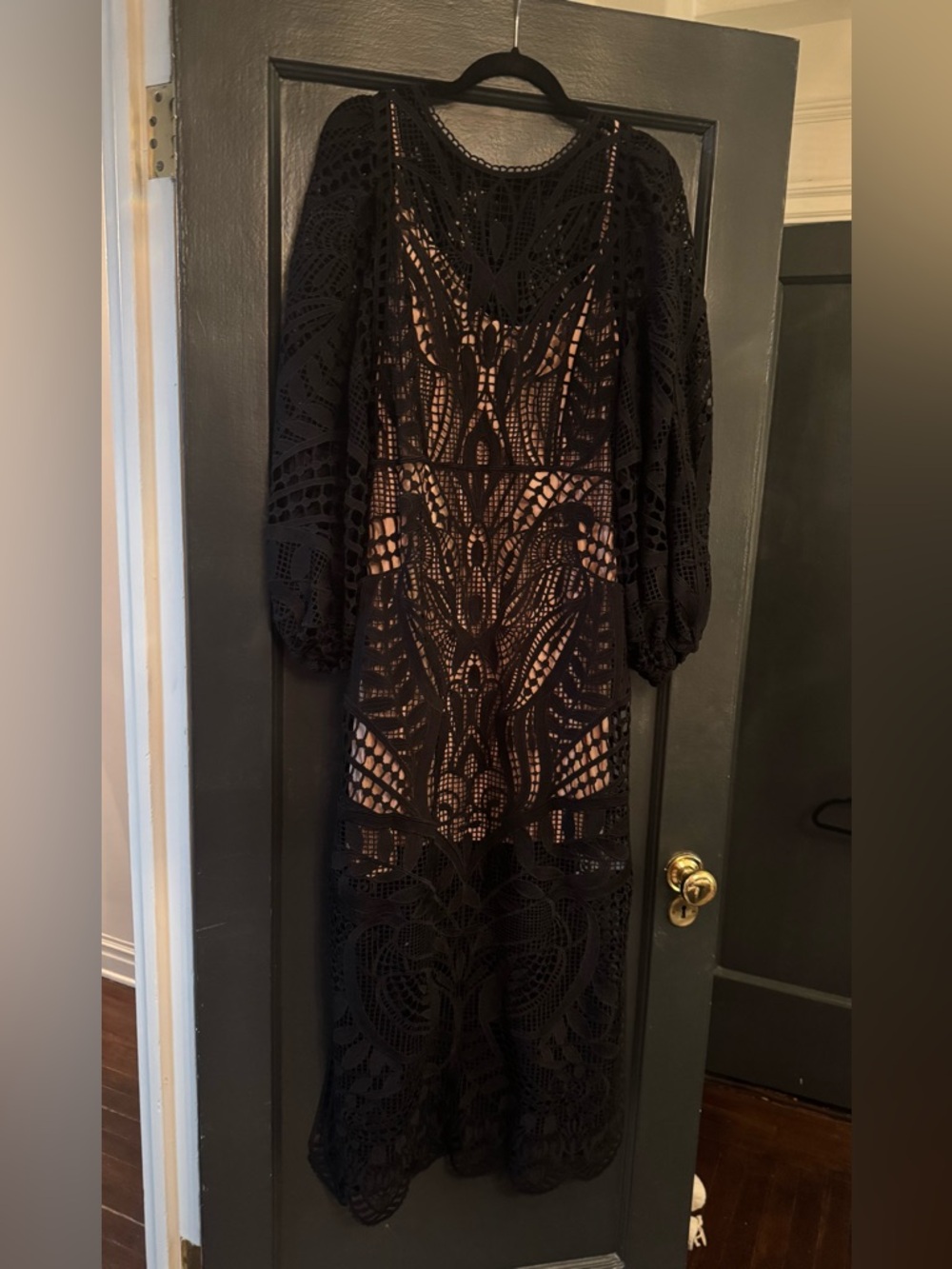 Farm Rio Black Crochet Lace Long Sleeve Maxi Dress size large
